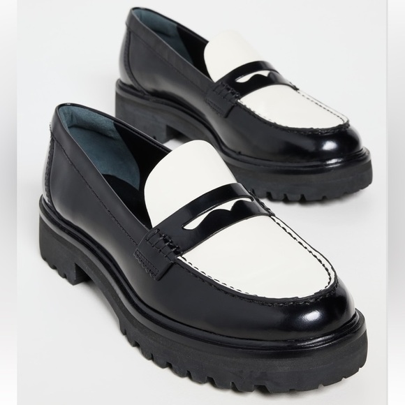 Reformation Agathea Chunky Loafer Black & White Patent Upper Lugg Sole Sz 7.5 - Picture 1 of 14